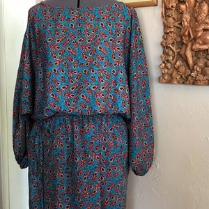Veronica M Teal Feather Print Dolman Sleeve dress